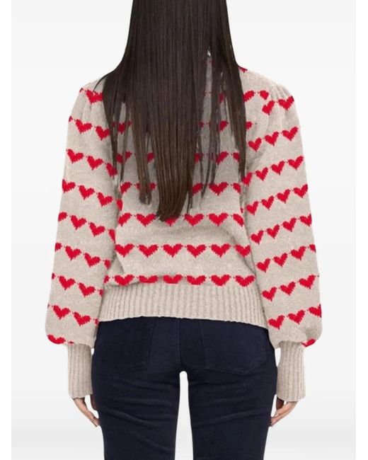 Jacqueline De Yong Red Heart-Intarsia Puff-Sleeved Sweater
