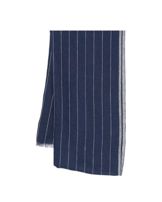 Eleventy Blue Striped-Pattern Fringed Scarf for men
