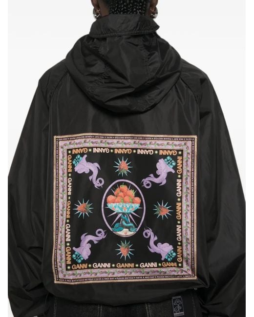 Ganni Black Logo-Print Hooded Jacket
