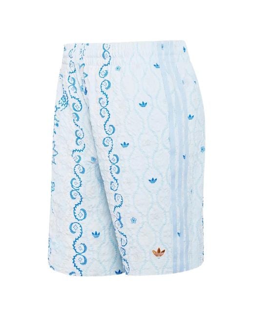 Adidas Blue Floral-Print Seersucker Shorts for men