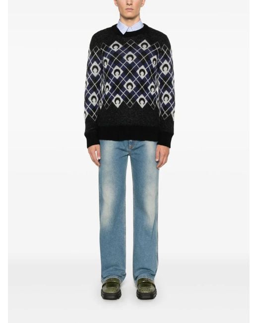 MARINE SERRE Black Moon Argyle Sweater for men