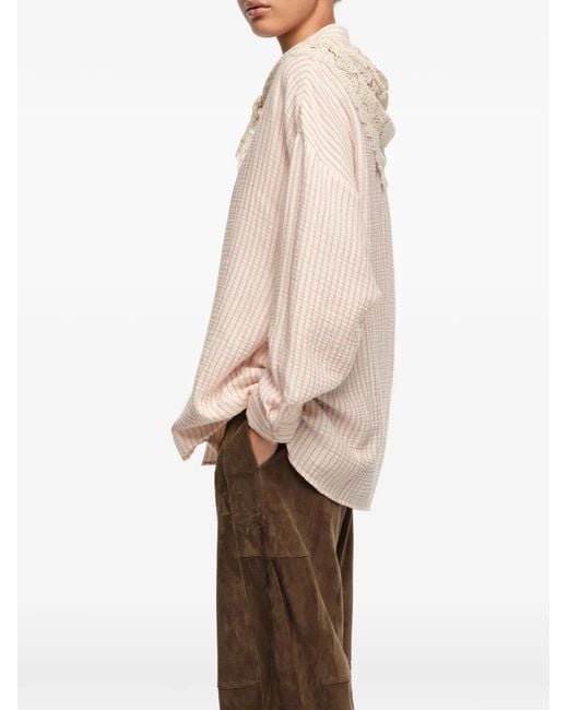 Bimba Y Lola Natural Lace-Trim Striped Shirt