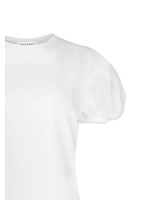 Nina Ricci White Puff-Sleeve Cotton T-Shirt