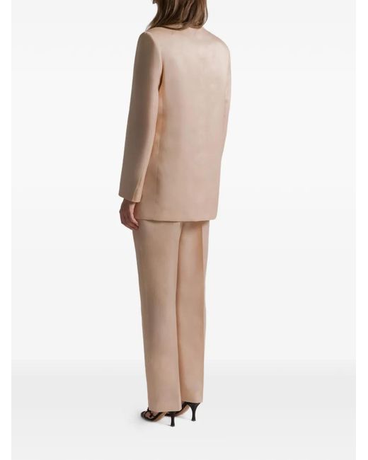 Alberta Ferretti Natural Double-Breasted Silk Blazer