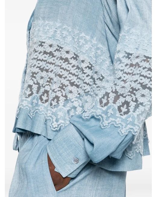 Ermanno Scervino Blue Embroidered Shirt