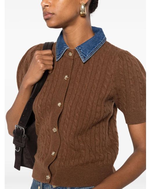 Sandro Brown Cable-Knit Short-Sleeve Cardigan