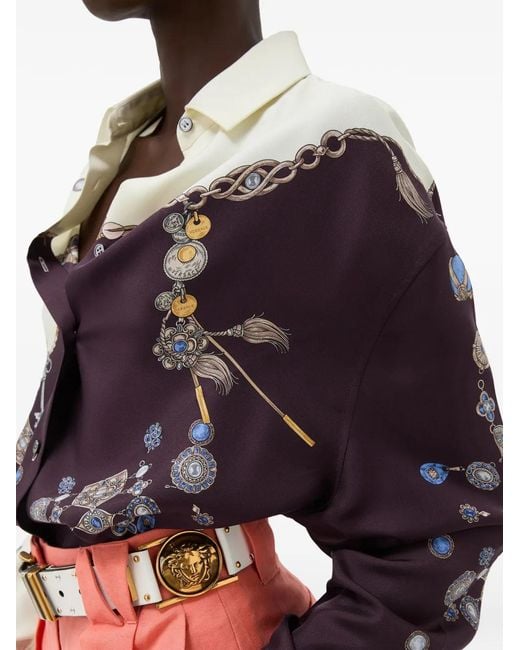 Camisa Con Botones Y Detalle Estampado Versace de color White