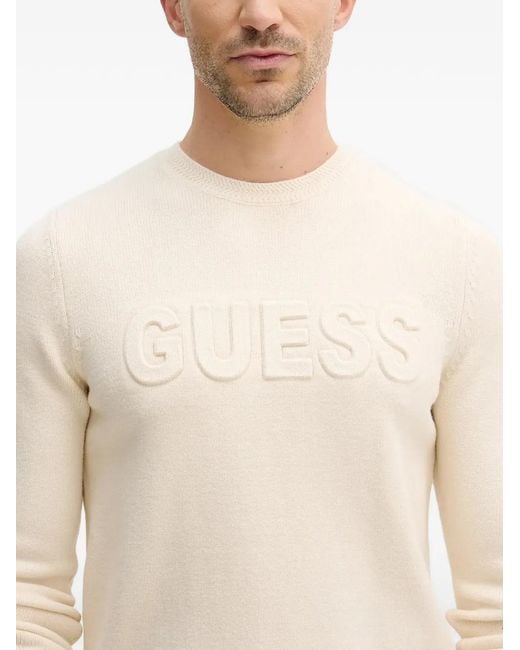 Guess White Embossed Logo Sweater for men