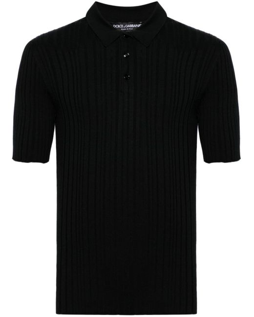 Dolce & Gabbana Black Ribbed-knit Polo Shirt for men