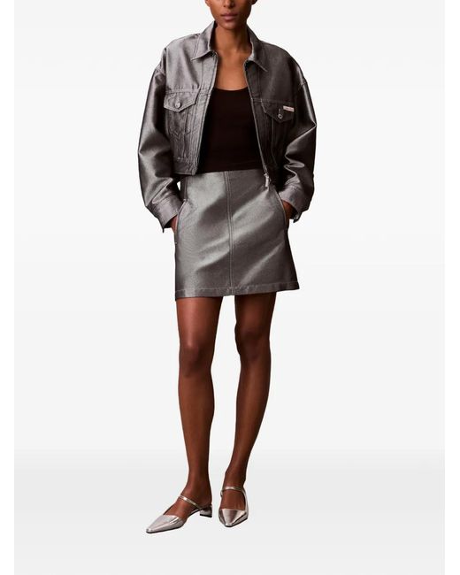Calvin Klein Gray Metallic-Effect Cropped Jacket