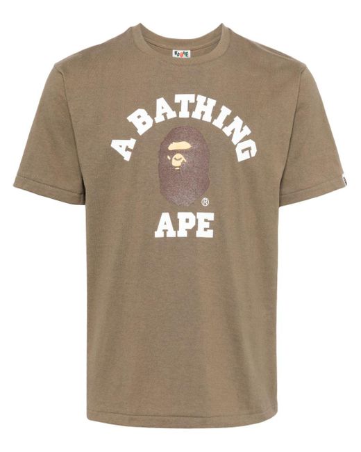 A Bathing Ape Brown College Logo-print Cotton T-shirt for men
