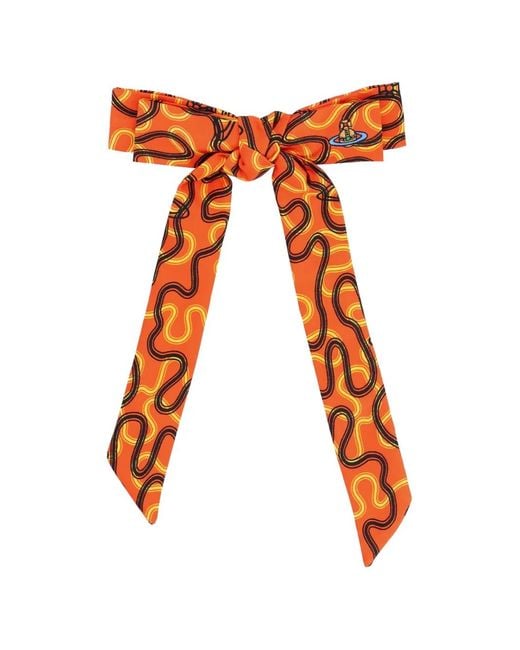 Vivienne Westwood Orange Orb-Embroidered Abstract-Print Hair Ribbon