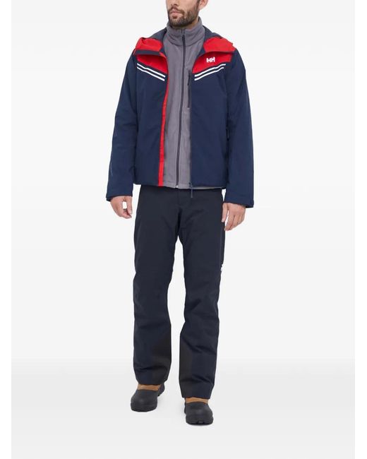 Helly Hansen Blue Hooded Striped Ski Jacket for men