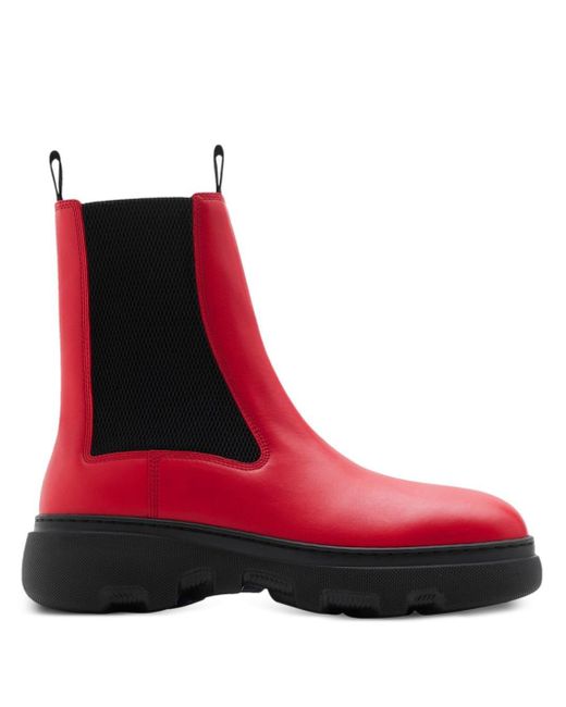 Burberry Red Chelsea-Boots mit runder Kappe
