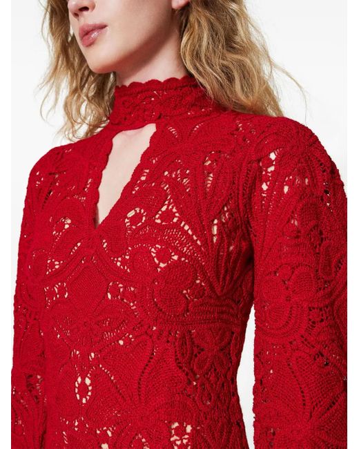 Twinset Red Floral Crochet Mini Dress