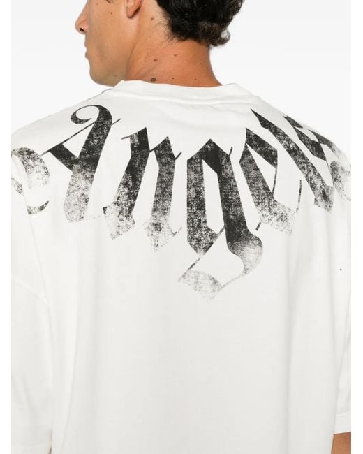 Palm Angels White Big Neck Logo Printed T-Shirt for men