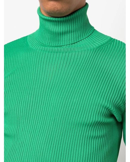 Off-White c/o Virgil Abloh Green Rib-Knit Roll Neck Sweater for men