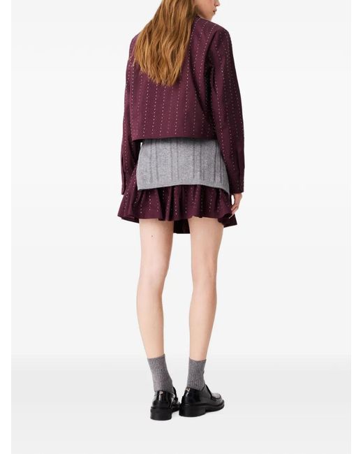 Maje Purple Cropped Rhinestone Cotton Shirt