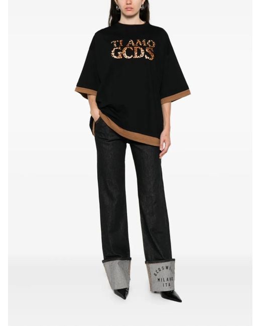 Gcds Black Cuffed-Hem Jeans