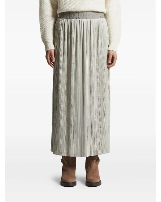 Peserico Natural Pleated Logo-Waistband Skirt