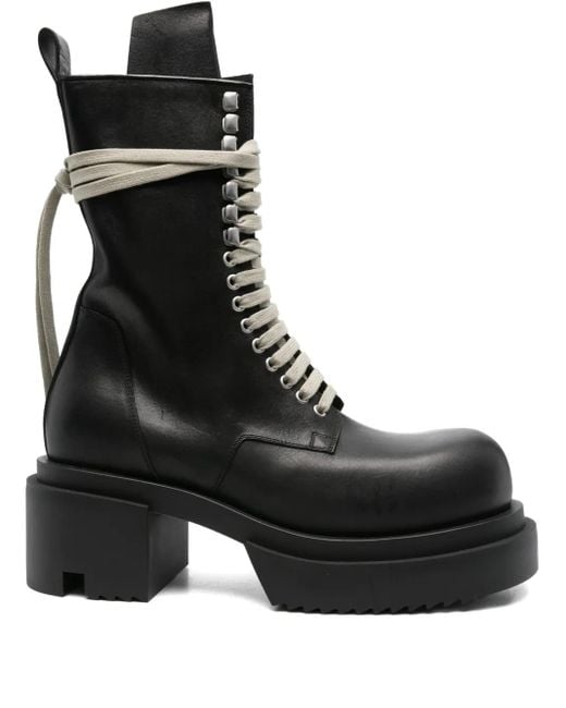 Rick Owens Black "Laceup Bogun" Leather Boots for men