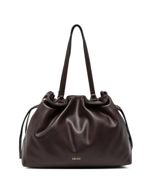 Liu Jo Black Drawstring-Fastening Logo-Plaque Tote Bag
