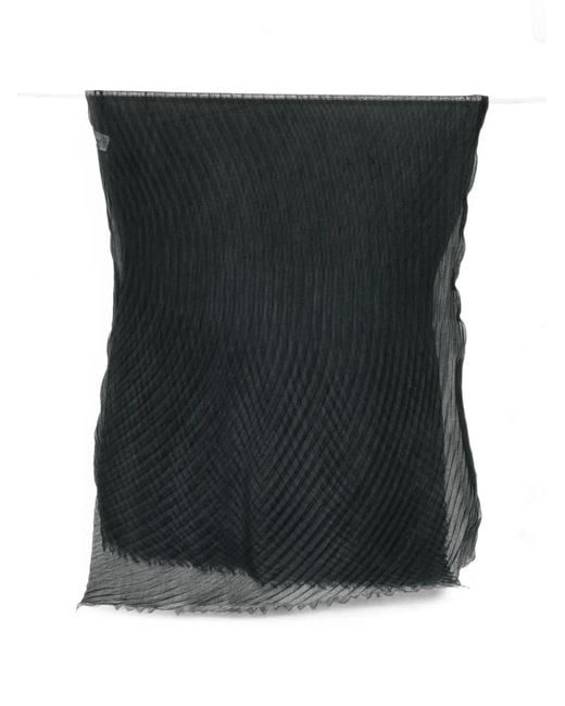 Issey Miyake Black Pleated Frayed Scarf