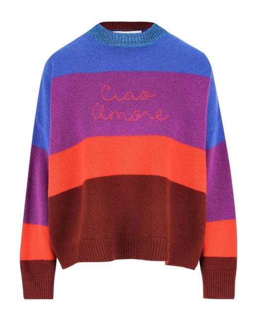 Maglione A Righe Con Ricamo Logo di Giada Benincasa in Red