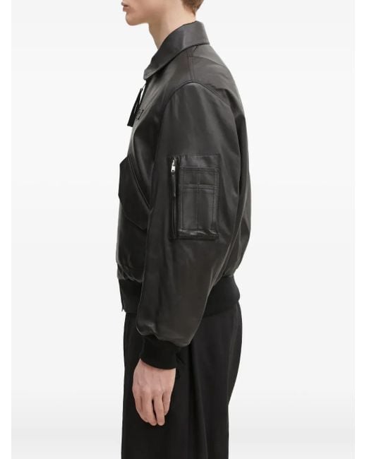 KENZO Gray Zip-Fastening Leather Jacket for men