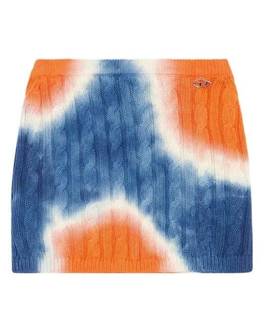 DIESEL Blue Tie-dye Mini Skirt In Cable-knit Cotton