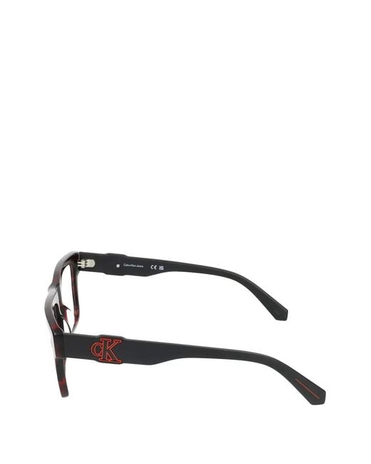 Calvin Klein Black Tortoiseshell-Effect Rectangle-Frame Glasses