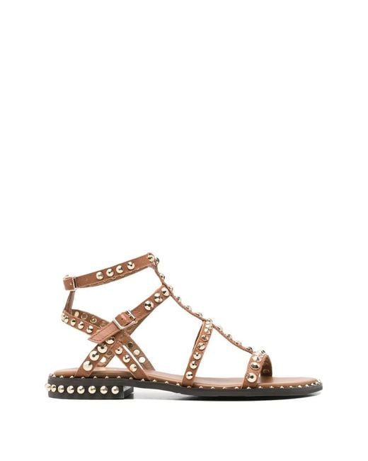 Ash Brown Precious Stud-Embellished Multi-Strap Sandals