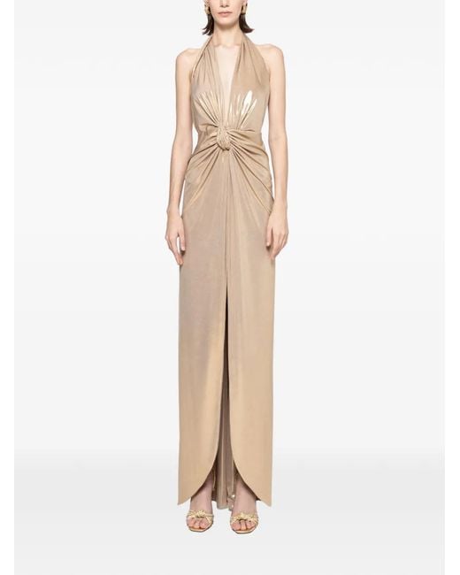 Nissa Natural Backless Lamé Maxi Dress