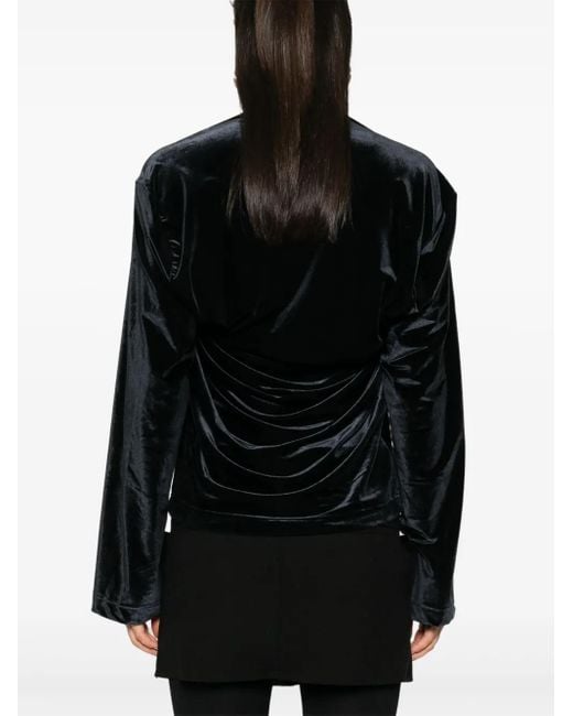 ALAINPAUL Black Velour High-Neck Stretch Top