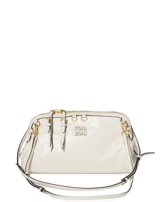 Miu Miu White Caprice Shiny Leather Clutch