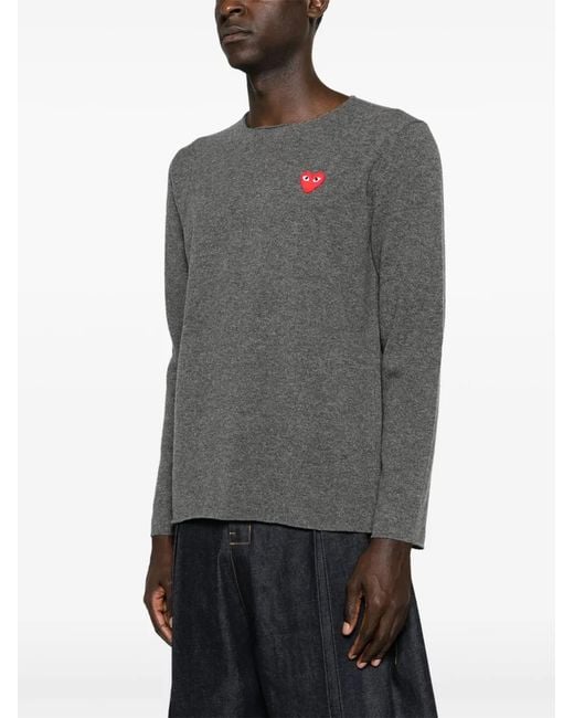 COMME DES GARÇONS PLAY Gray Heart-Patch Wool Jumper