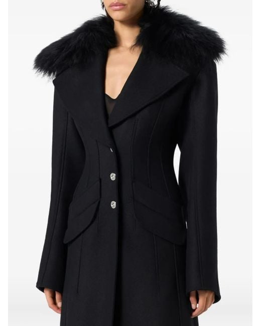 Blumarine Black Faux-Fur-Trimmed Coat