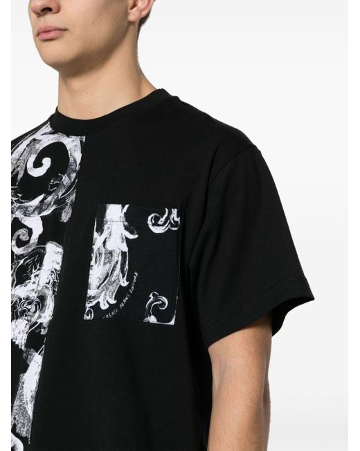 Versace Black Barocco-Print Cotton T-Shirt for men