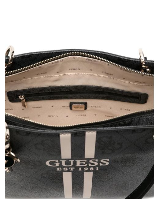 Guess Black Logo-Plaque Striped Tote Bag
