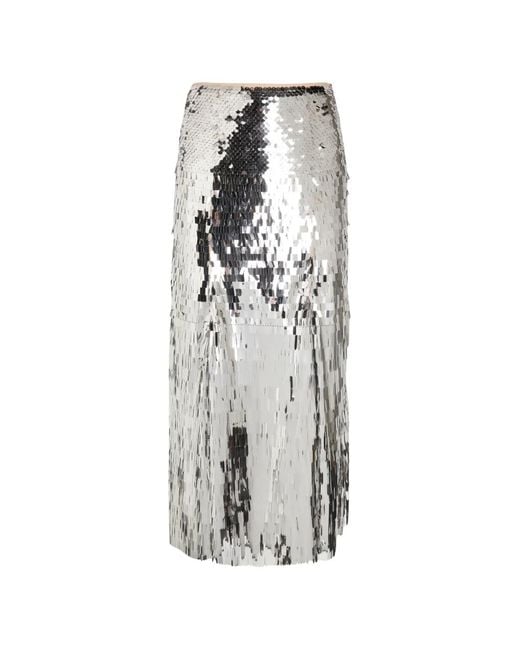 Self-Portrait White Sequin Embellished Midi Skirt