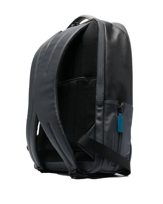 Piquadro Black Leather Rectangle Backpack for men