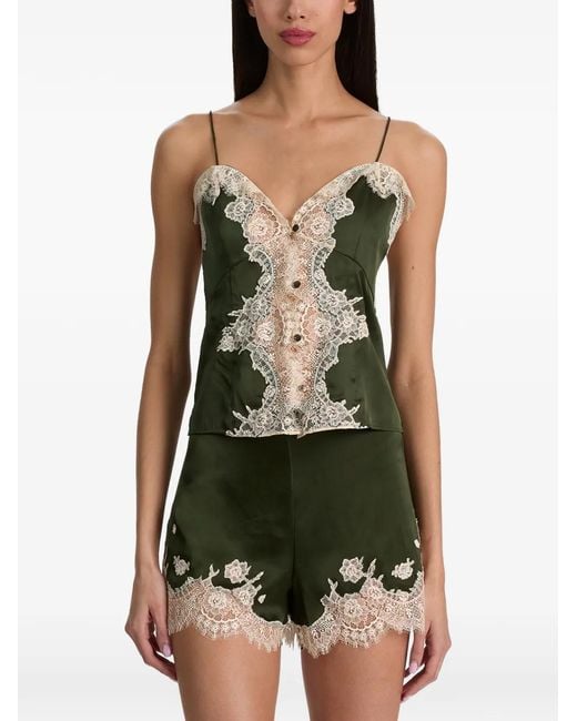 Alice + Olivia Green Lace-Trim Slip Top