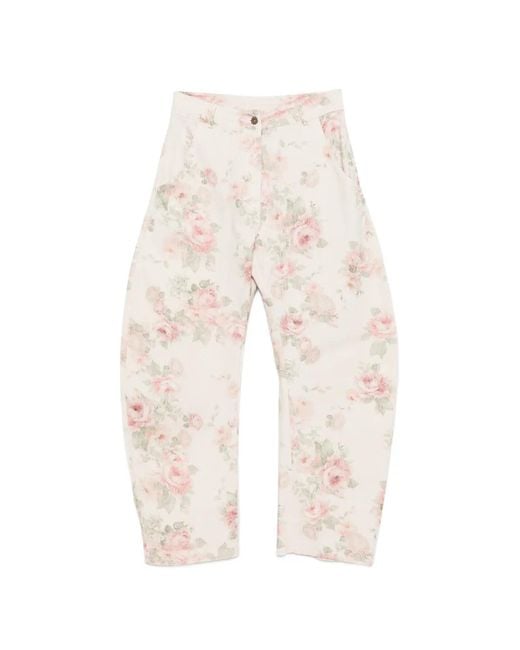 ViCOLO White Floral-Print Trousers