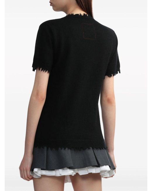 Uma Wang Black Raw-edge Cashmere-silk T-shirt