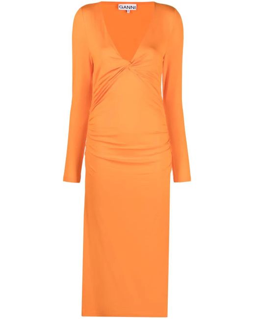 Ganni Orange Robe À Col V