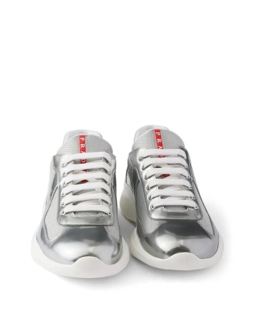 Prada White America's Cup Metallic-Leather And Bike Fabric Sneakers for men