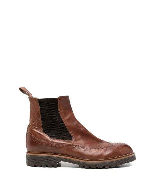 Eleventy Brown Brogue-Detail Leather Shelsea Boots for men