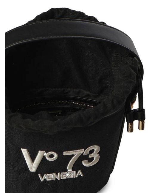 V73 Black Logo Embroidery Bucket Shoulder Bag