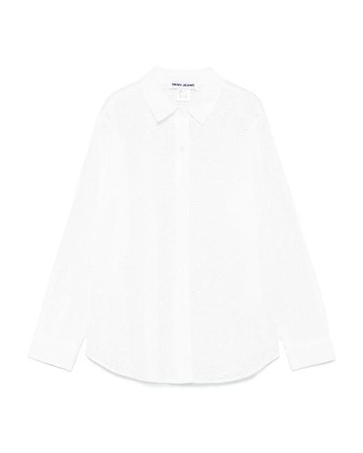 DKNY White Eyelet-Detail Long-Sleeve Shirt