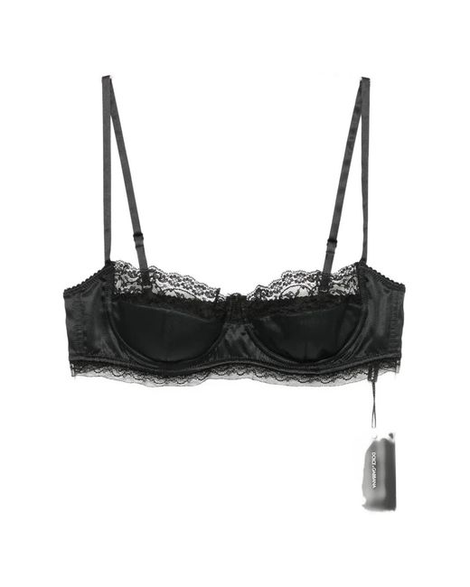 Dolce & Gabbana Black Lace-Trim Satin Bra